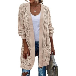 Zeagoo Women's Open Front Chunky Knit Sweater Oversized Lantern Sleeve Cardigan Outwear Rust - 1 of 4