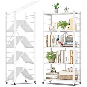 SUGIFT Foldable Storage Shelves with Wheels Heavy Duty Metal Rack 4 Tier or 5 Tier Rolling Organizer for Garage Kitchen Office No Assembly - 1 of 4