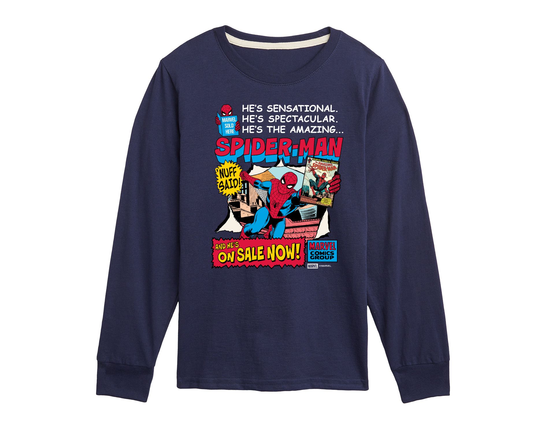 Boys' Marvel Spider-Man Comic Long Sleeve Graphic T-Shirt - Navy - Medium