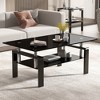 Hrinhom 39.4"W 2-Layer Black Transparent Tempered Glass Coffee Table with Iron Legs - 4 of 4