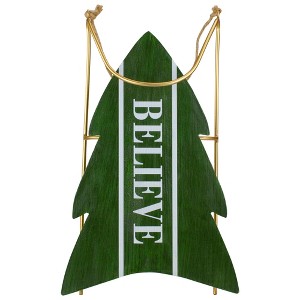 Northlight Wooden "Believe" Christmas Snow Sled Decoration - 18.25" - Green - 1 of 4