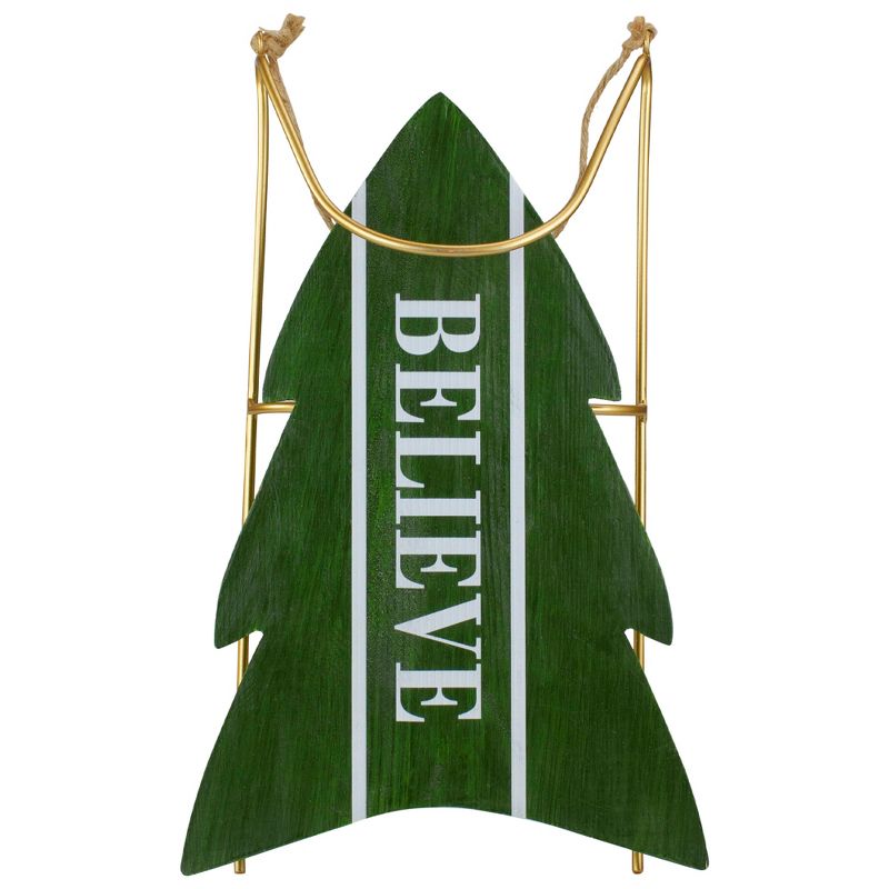 Northlight 18.25" Green Wooden "Believe" Christmas Snow Sled Decoration, 1 of 7