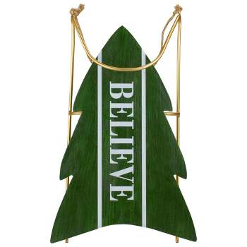 Northlight 18.25" Green Wooden "Believe" Christmas Snow Sled Decoration