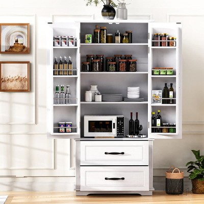 Kitchen Pantry Cabinet with 2 Drawers, Freestanding Storage Cupboard with 8 Door Shelves and 3 Adjustable Shelves for Kitchen, Dining-The Pop Home