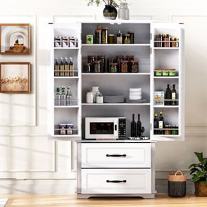 Kitchen Pantry Cabinet with 2 Drawers, Freestanding Storage Cupboard with 8 Door Shelves and 3 Adjustable Shelves for Kitchen, Dining-The Pop Home - 1 of 4