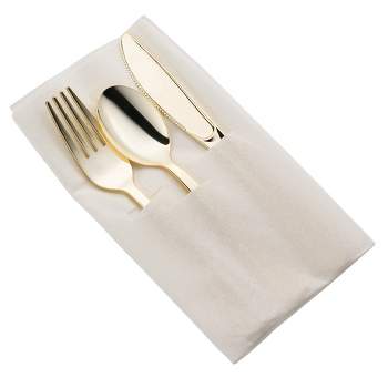 Smarty Had A Party Gold Plastic Cutlery in White Pocket Napkin Set (70 Guests)