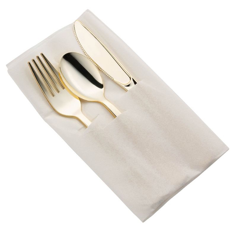 Smarty Had A Party Gold Plastic Cutlery in White Pocket Napkin Set (70 Guests), 1 of 4