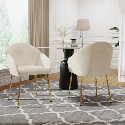 Modern Upholstered Dining Chair Set of 2 with Armrests and Gold Metal Legs for Dining Room-Baofuwish