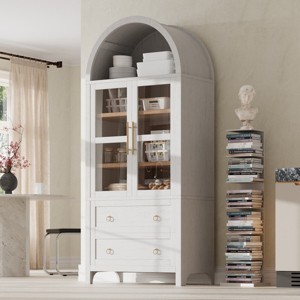 71" Tall Arched Kitchen Pantry Cabinet,Wood Storage with Glass Doors and Adjustable Shelves,MDF Pantry Cabinet for Dining Room-Cuddlewood - 1 of 4