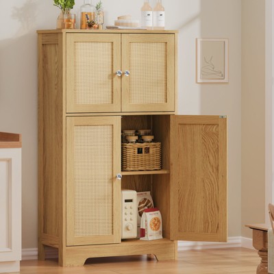 USIKEY Storage Cabinet, Bathroom Cabinet with 4 Doors & Adjustable Shelf, Bathroom Floor Cabinet for Living Room, Entryway, Home Office