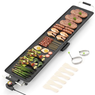 Tangkula 39.5" Extra Large Electric Griddle Portable Teppanyaki Grill with 2 Cooking Surface 4-Level Thermostat Control & Removable Drip Tray