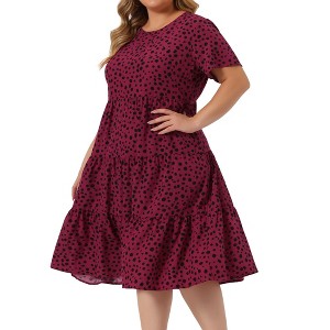 Agnes Orinda Women's Plus Size Babydoll Polka Dots Short Sleeve Layered Midi Dress - 1 of 4