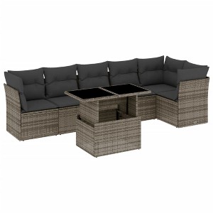 vidaXL 7 Piece Patio Sofa Set with Cushions Gray Poly Rattan - 1 of 4