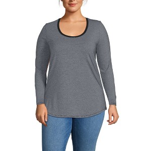 Lands' End Women's Plus Size Long Sleeve Power Performance Scoop Neck Curved Hem Tunic Tee - 1 of 4