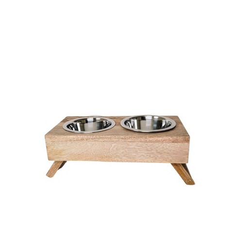 PawHut 23 Modern Dog Bone Wooden Heavy Duty Pet Food Bowl Elevated Feeding Station - Black