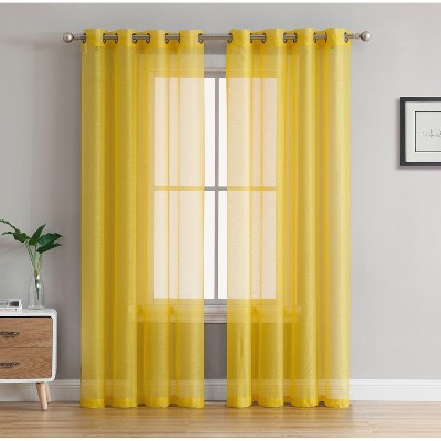 HLC.ME Semi Sheer Voile Light Filtering Transparent Window Curtain Grommet Panels - Set of 2
