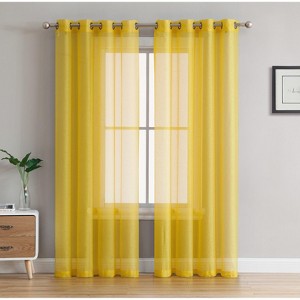 HLC.ME Semi Sheer Voile Light Filtering Transparent Window Curtain Grommet Panels - Set of 2 - 1 of 4