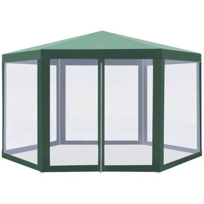 Green Hexagon Steel Frame Outdoor Gazebo with Mesh Screen
