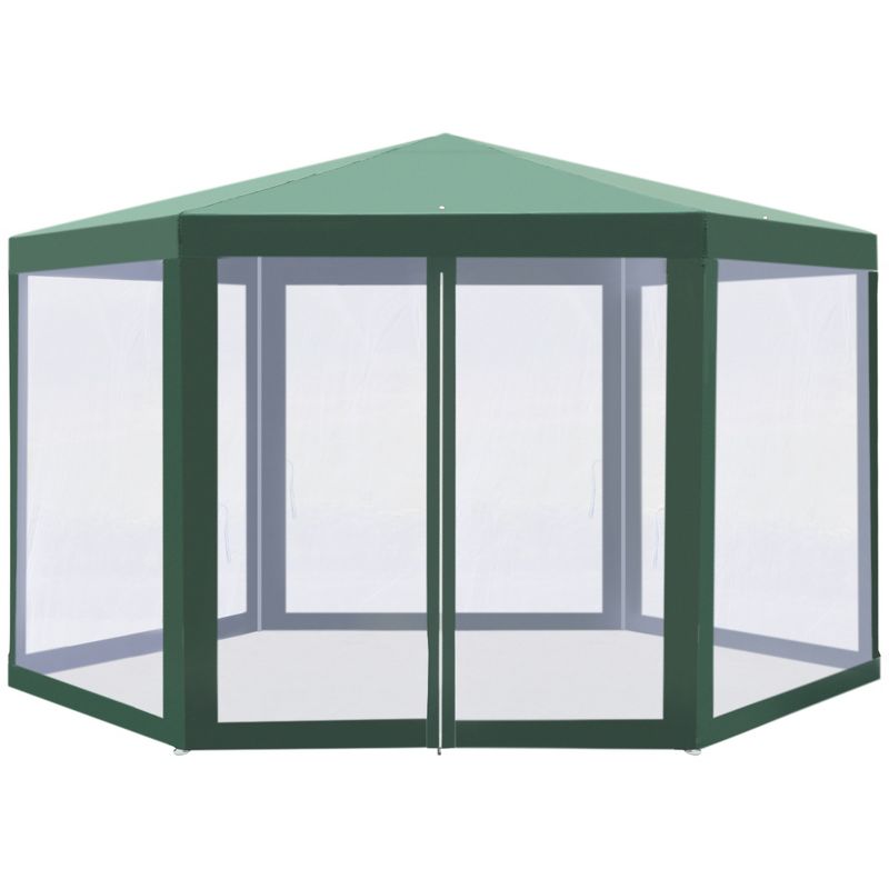 Outsunny 13' x 11' Outdoor Party Tent Hexagon Sun Shelter Canopy with Protective Mesh Screen Walls & Proper Sun Protection, 4 of 9