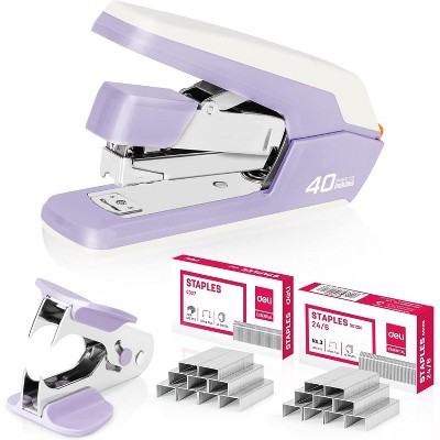 Deli Effortless Desktop Stapler, Heavy Duty Stapler, 40-50 Sheet Capacity, One Finger, includes Staples & Staple Remover