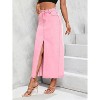 Women's High Waist Maxi Denim Skirt - A-Line Stretch Long Skirt with Front Split & Raw Hem 9010pink - 3 of 4