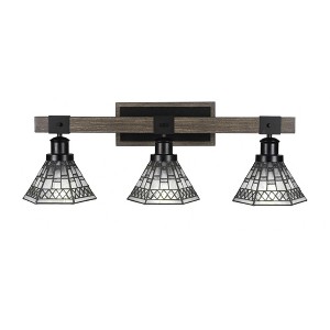 Toltec Lighting Tacoma 3 - Light Vanity in  Black/Painted Wood with 7" Pewter Art Glass Shade - 1 of 1