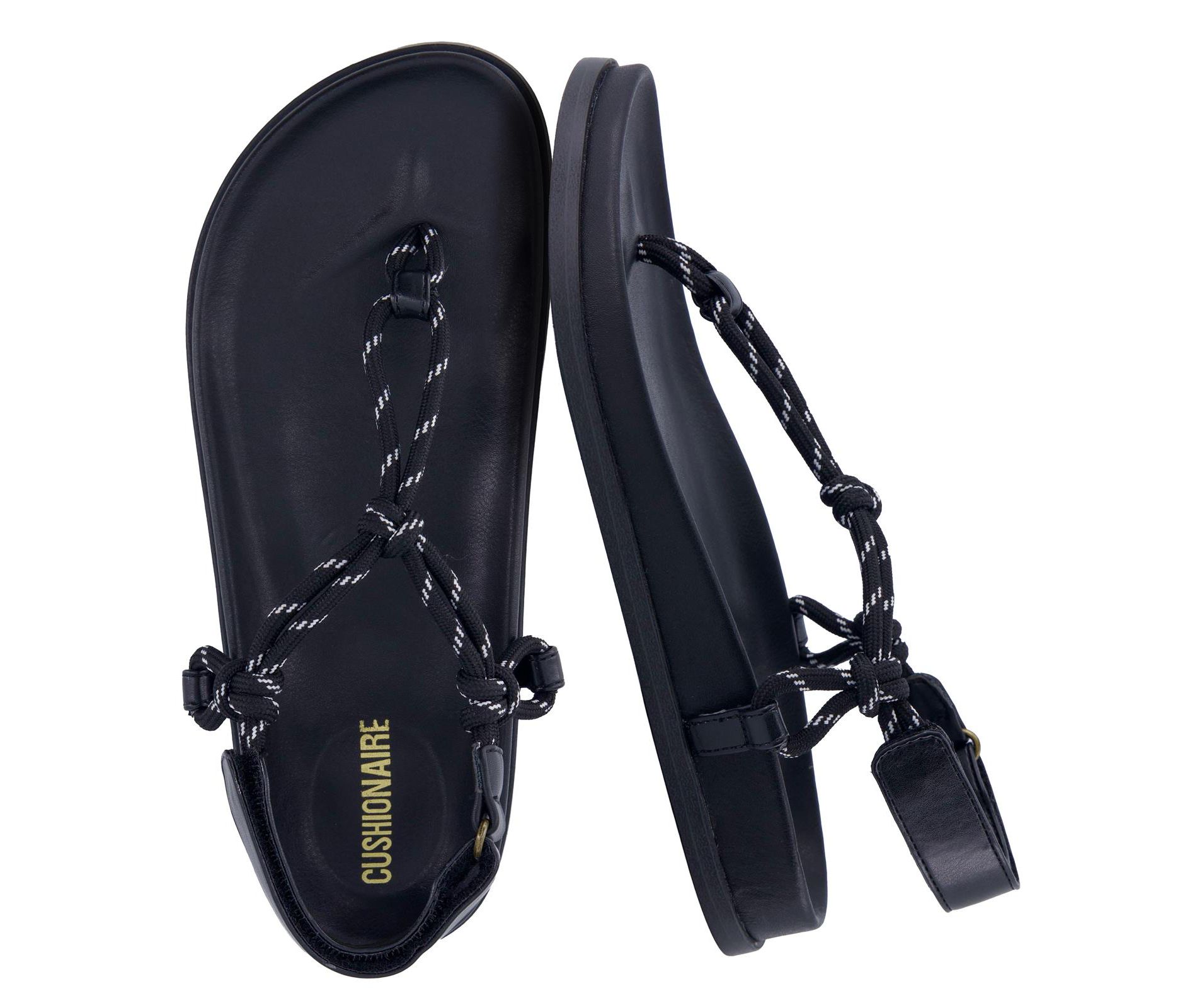 CUSHIONAIRE Era Rope Thong Strappy Sandals for Women, Flat Minimalist Sandals Women Footwear with Adjustable Ankle Support
