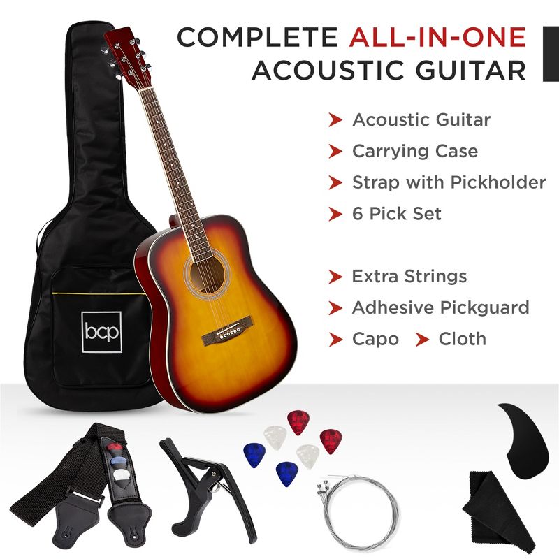 Best Choice Products 41in Full Size All-Wood Acoustic Guitar Starter Kit w/ Gig Bag, Pick, Strap, Rag, 3 of 9