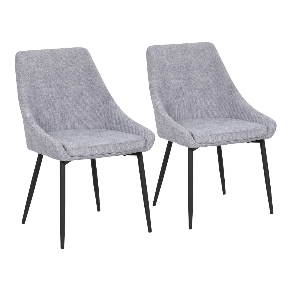 Photos - Chair Set of 2 Diana Contemporary Dining  Metal and Corduroy Black/Gray 