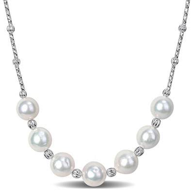 EVERLY JEWELRY | Silver Freshwater Pearl Beads Necklace – Multiple Pearl Color Options
