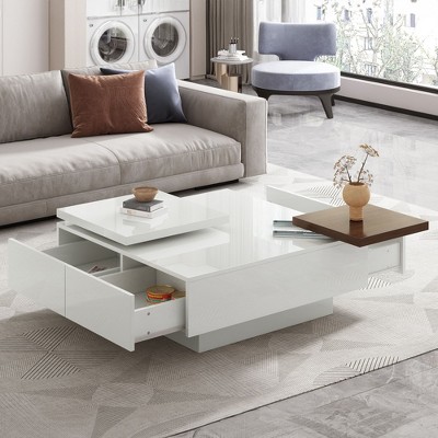 NicBex Modern Square Wood Coffee Table with Storage,Movable Top & Hidden Drawers,High Gloss Center Table for Living Room