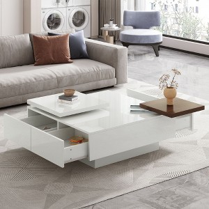 NicBex Modern Square Wood Coffee Table with Storage,Movable Top & Hidden Drawers,High Gloss Center Table for Living Room - 1 of 4