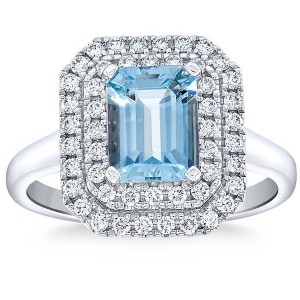 Pompeii3 8x6mm Aquamarine & Diamond Halo Ring 14k White Gold - 1 of 4