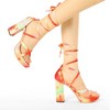 Allegra K Women's Opened Toe Tie Dye Platform Chunky Heel Lace Up Sandals - 2 of 4