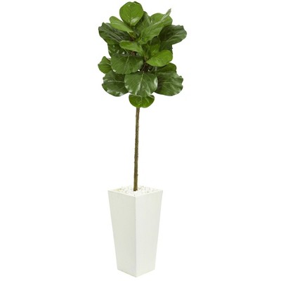 Nearly Natural 5.5-ft Fiddle Leaf Artificial Tree in White Tower Planter