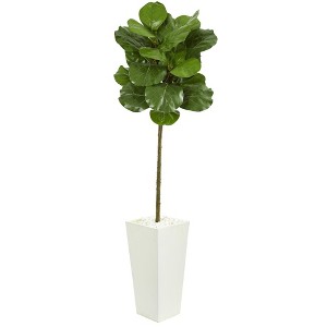 Nearly Natural 5.5-ft Fiddle Leaf Artificial Tree in White Tower Planter - 1 of 1