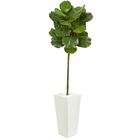 Nearly Natural 5.5-ft Fiddle Leaf Artificial Tree in White Tower Planter - image 1 of 1