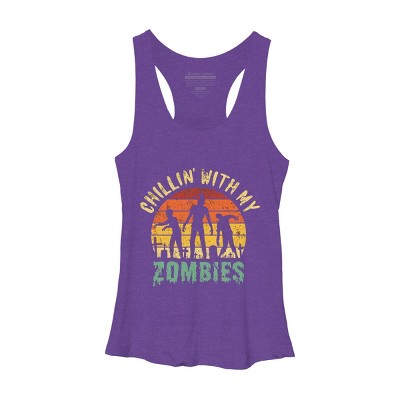 Women's Design By Humans Halloween Chillin With My Zombies Funny By Ering Racerback Tank Top