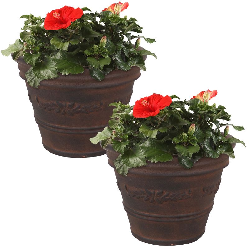 Sunnydaze Indoor/Outdoor Patio, Garden, or Porch Weather-Resistant Double-Walled Laurel Flower Pot Planter - 13" - Rust Finish, 5 of 9