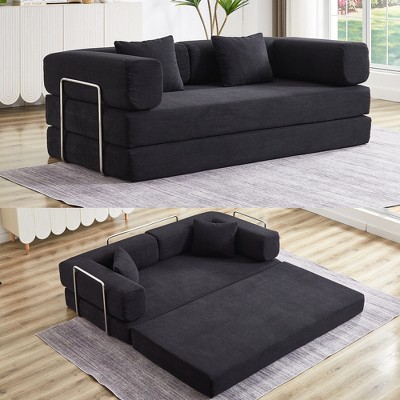 Convertible Sleeper Sofa Bed with Pillow, 4-in-1 Polyester Folding Mattress Couch with Fixed-Shape Frame, Fold Out Floor Sofa Cama Lounge Couch
