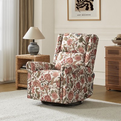 Franciscus Manual Swivel Transitional Glider Recliner with Nailhead Trims and Swivel Base | KARAT HOME