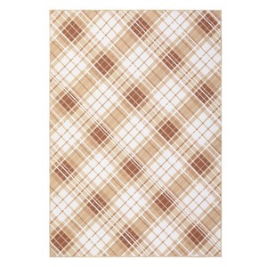 10'x13' Washable Modern Plaid Living Room Rugs, Geometric Checkered Soft Bedroom Carpet, Non Slip Large Dining Room Rugs, Orange/Taupe - 1 of 4