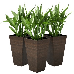 Set of 3 Tall Planters, 28" Outdoor Planter w/ Drainage Holes, Faux Wood Plastic Flower Pots - 1 of 4