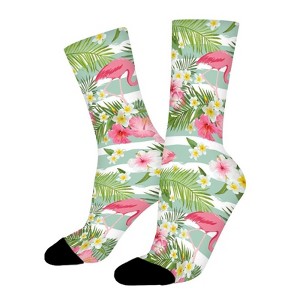 Set Of Pink Flamingos, Pink Flamingos With Women Printed Crew Socks Funny Funky Socks Soft Polyester Novelty Gifts for Artists Men - 1 of 1