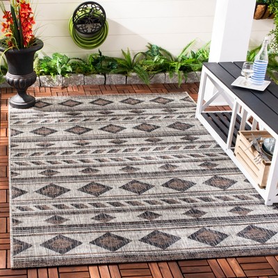 Grey/Black Rectangular Synthetic Flat Woven Area Rug