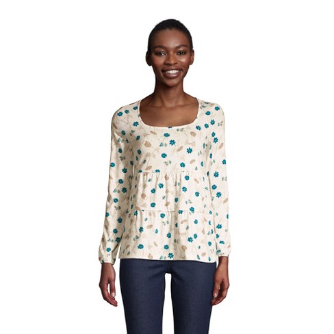 Lands' End Women's Long Sleeve Light Weight Jersey Square Neck