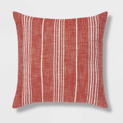 Oversized Woven Textured Striped Square Throw Pillow Red - Threshold™