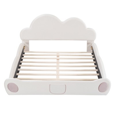 TiramisuBest Queen size Cloud-shaped Headboard Upholstered Platform Bed with Rounded Footboard and Pocket - Beige Velvet Design