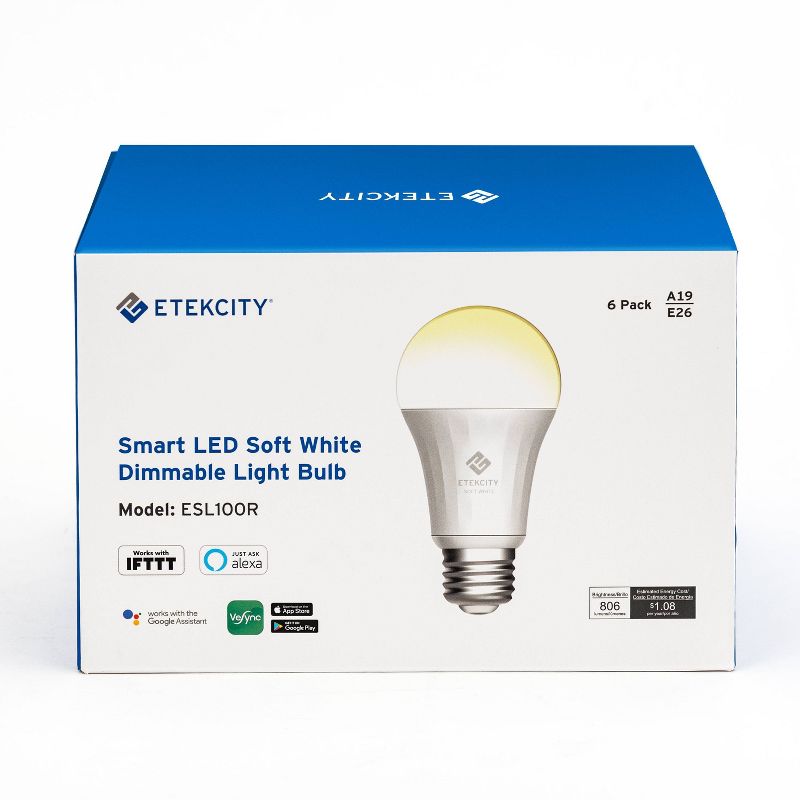 Etekcity 6pk Smart LED Dimmable Light Bulbs Soft White, 5 of 10