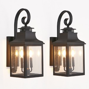 Gulches Outdoor Wall Lights - 23" Vintage Black Lanterns with Clear Seeded Glass for Porch, Garden, and Patio - 1 of 4
